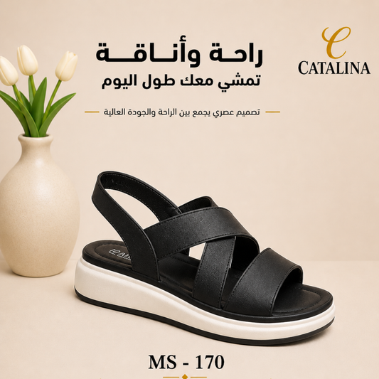 صندل طبي نسائي مريح موديل 170 - Women’s Medical Sandal - أسود / مقاس 36 | CATALINA Jordan