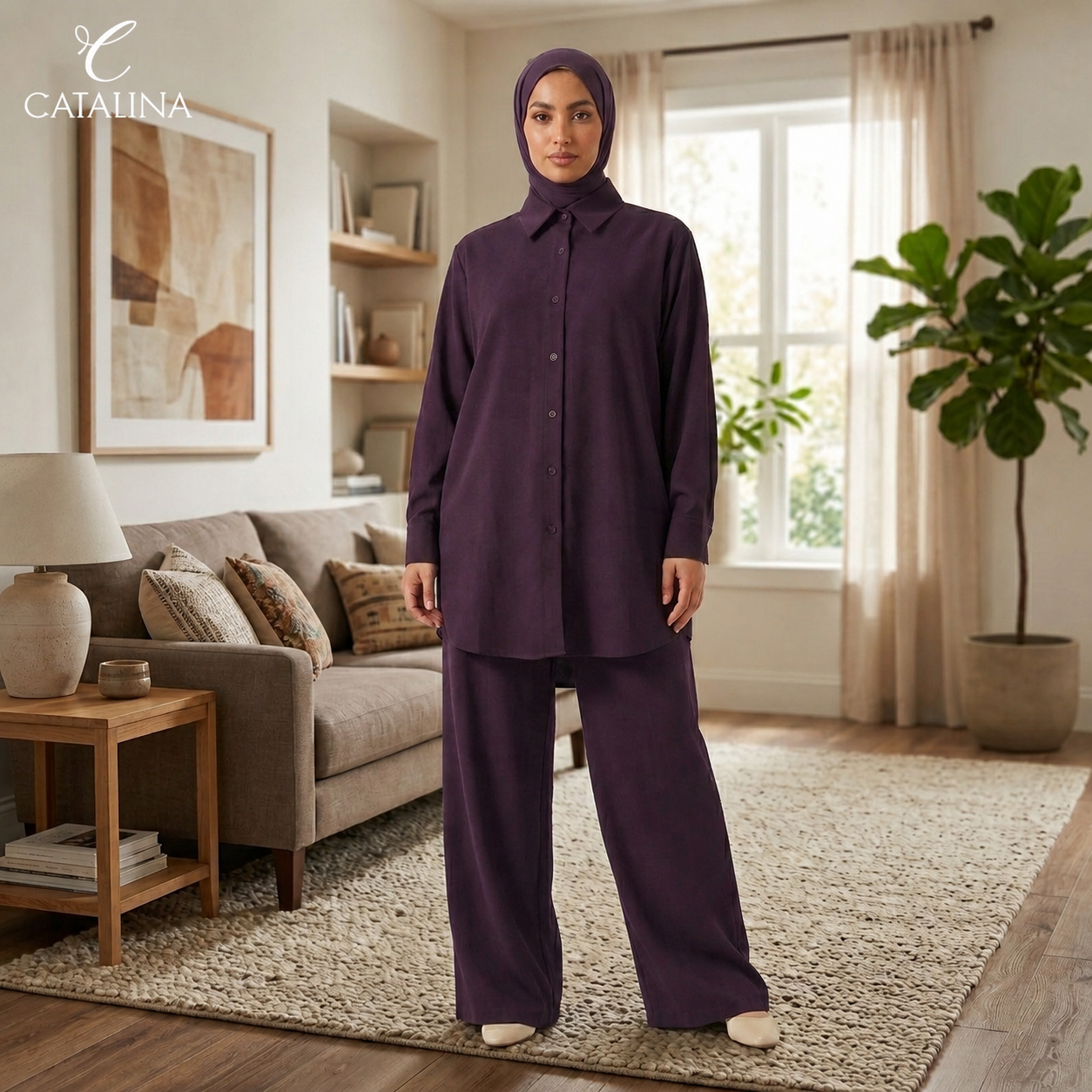 طقم نسائي واسع Soft Flow - بنفسجي - مقاسات 42-54 - بنفسجي / مقاس 42 | CATALINA Jordan