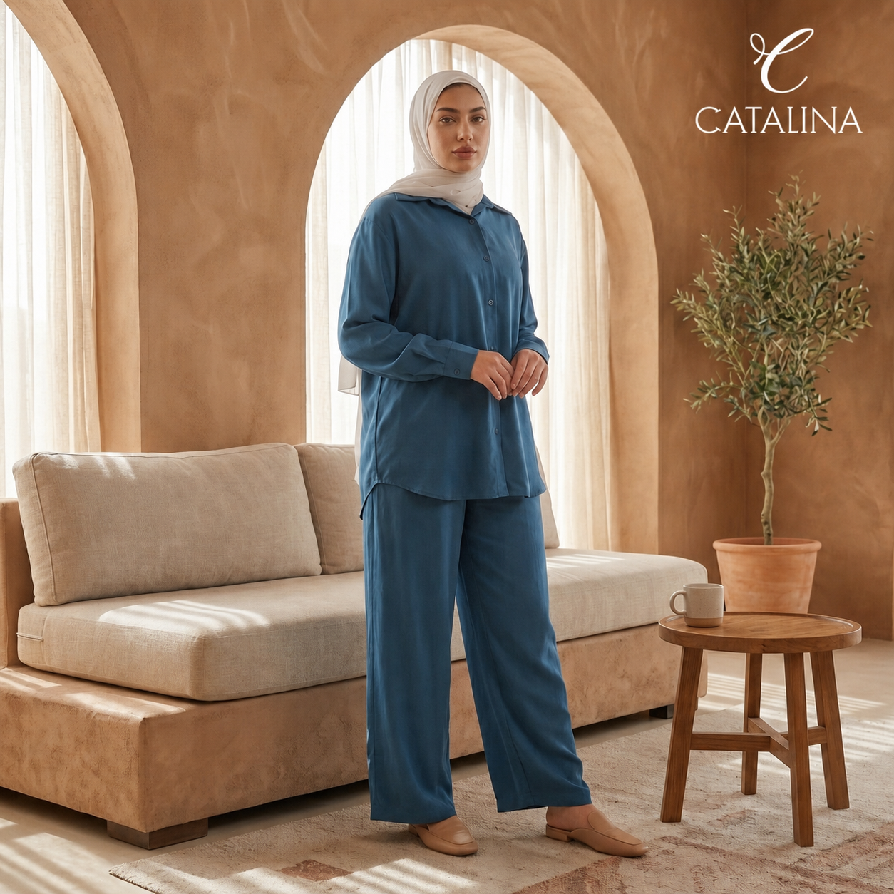 طقم نسائي واسع Soft Flow - أزرق - مقاسات 42-54 - أزرق / مقاس 42 | CATALINA Jordan