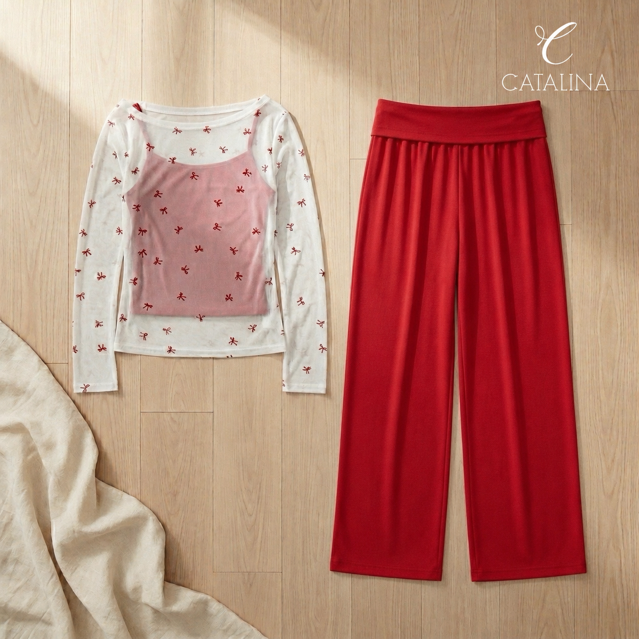 بيجامة نسائية مريحة موديل 2601 - أحمر - Home Wear - أحمر / مقاس s | CATALINA Jordan