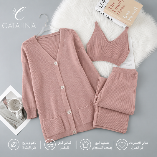 بيجامة شتوية نسائية دافئة - زهري، بيج - Winter Pajama - زهري / مقاس One Size | CATALINA Jordan
