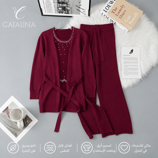 بيجامة شتوية نسائية دافئة - خمري - Winter Pajama - خمري / مقاس One Size | CATALINA Jordan