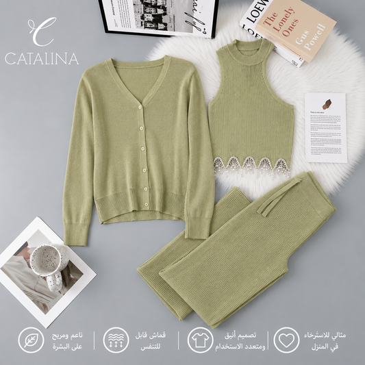 بيجامة شتوية نسائية دافئة - زيتي - Winter Pajama - زيتي / مقاس One Size | CATALINA Jordan