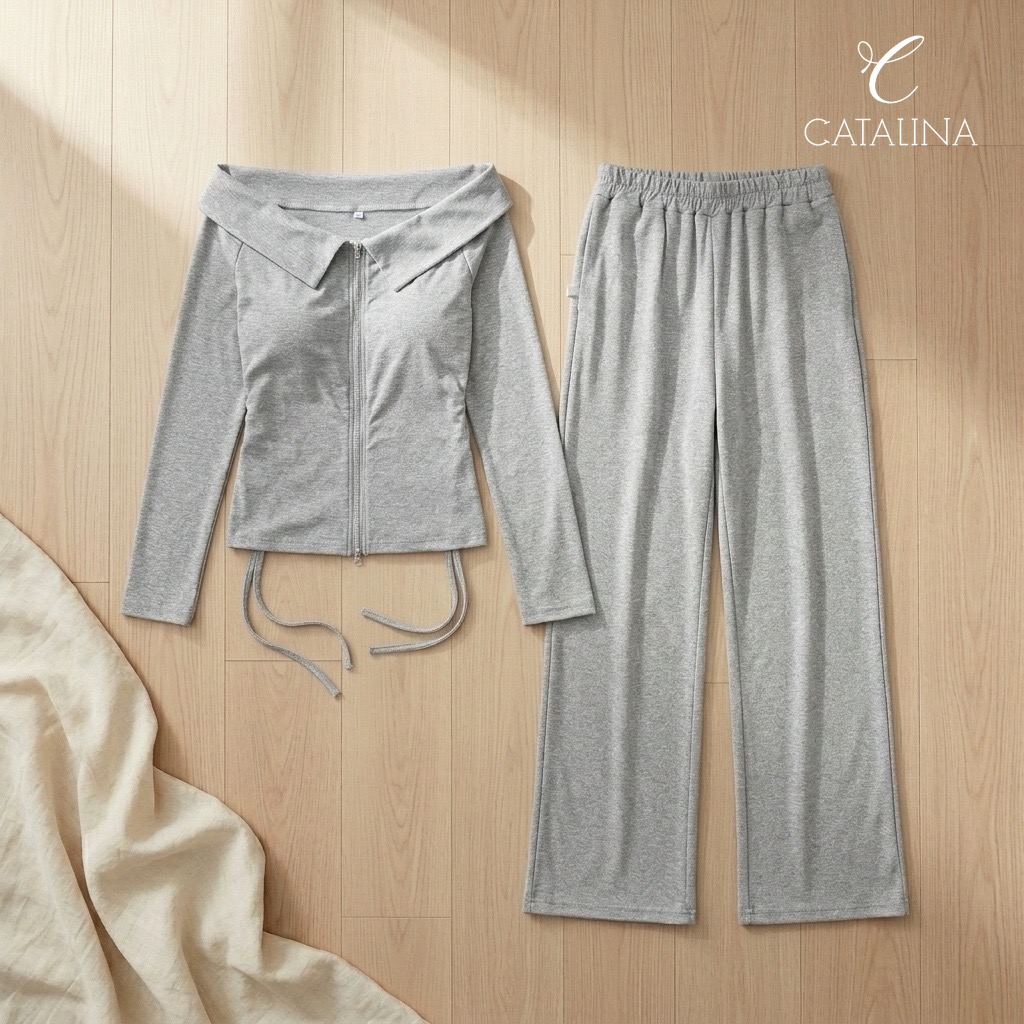 طقم بيتي نسائي مريح موديل 2665 - فضي - Home Wear - فضي / مقاس s | CATALINA Jordan